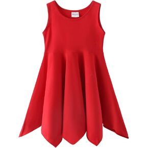 Noomelfish Girls Handkerchief Hem Twirl Dress Summer Cotton Sleeveless Skater Sundress (3-12 Years)