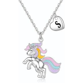 CIVOKINA Unicorns Gifts for Girls Necklaces, White Gold Plated Unicorn Necklace for Girls Letter Pendant Unicorn Necklace Initial Necklaces for Girls Kids Jewelry Unicorn Gifts for Girls