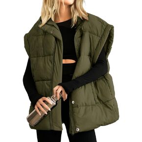 Ainangua Women's Puffer Vest Stand Collar Zipper Sleeveless Jackets Winter Lightweight Vests Warm Padded Jacket Coat