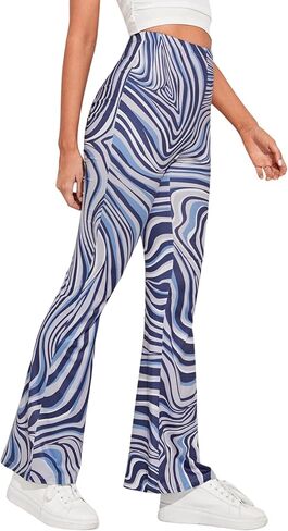 سروال رخام Rave للنساء - بناطيل بوهو مضيئة قابلة للتمدد بأرجل واسعة من السبعينيات، سراويل عالية الخصر، ملابس مهرجان الديسكو in Kuwait