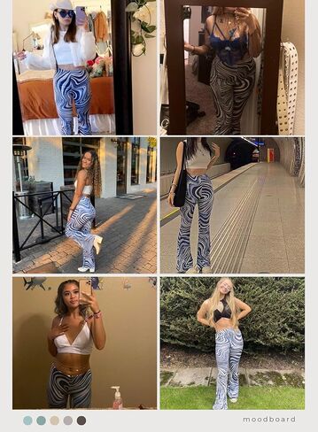 سروال رخام Rave للنساء - بناطيل بوهو مضيئة قابلة للتمدد بأرجل واسعة من السبعينيات، سراويل عالية الخصر، ملابس مهرجان الديسكو in Kuwait