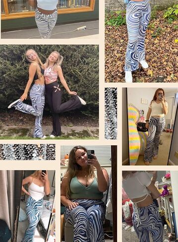 سروال رخام Rave للنساء - بناطيل بوهو مضيئة قابلة للتمدد بأرجل واسعة من السبعينيات، سراويل عالية الخصر، ملابس مهرجان الديسكو in Kuwait