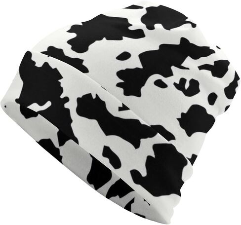Cow Print Beanie Hat for Men Women Knit Warm Casual Hats Classic Winter Cap in Kuwait