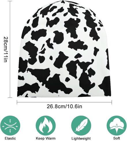 Cow Print Beanie Hat for Men Women Knit Warm Casual Hats Classic Winter Cap in Kuwait