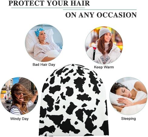 Cow Print Beanie Hat for Men Women Knit Warm Casual Hats Classic Winter Cap in Kuwait