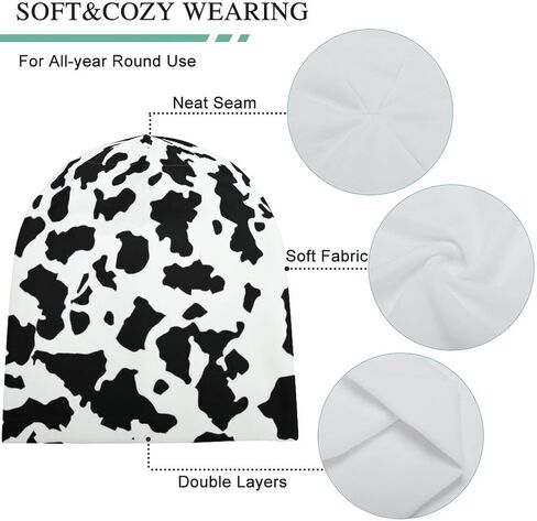 Cow Print Beanie Hat for Men Women Knit Warm Casual Hats Classic Winter Cap in Kuwait