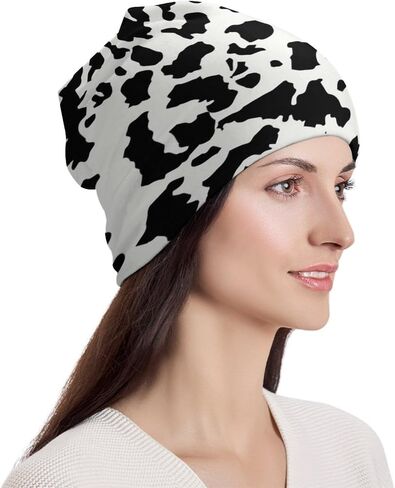 Cow Print Beanie Hat for Men Women Knit Warm Casual Hats Classic Winter Cap in Kuwait