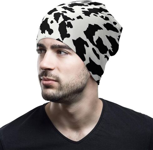 Cow Print Beanie Hat for Men Women Knit Warm Casual Hats Classic Winter Cap in Kuwait