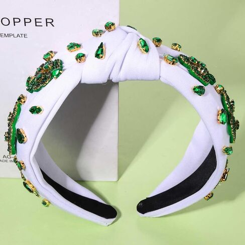 NVENF St.Patrick's Day Headband for Women Green Shamrock Knotted Headbands Rhinestone Crystal Lucky Leaf Embellished Wide Top Knot Headbands St.Patrick's Day Accessories Outfits Gifts (Leaf C) in Saudi Arabia