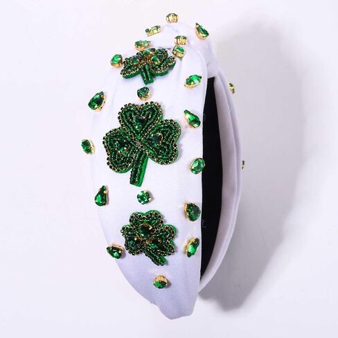 NVENF St.Patrick's Day Headband for Women Green Shamrock Knotted Headbands Rhinestone Crystal Lucky Leaf Embellished Wide Top Knot Headbands St.Patrick's Day Accessories Outfits Gifts (Leaf C) in Saudi Arabia