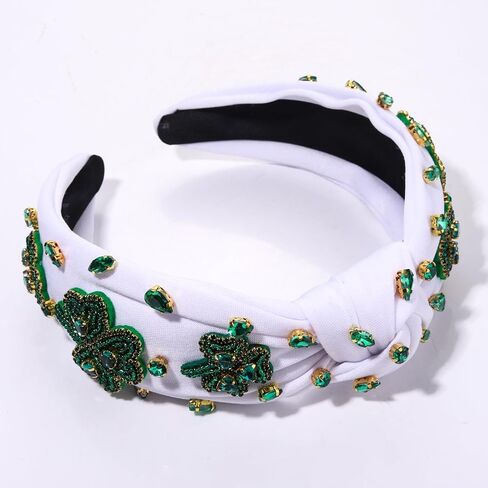 NVENF St.Patrick's Day Headband for Women Green Shamrock Knotted Headbands Rhinestone Crystal Lucky Leaf Embellished Wide Top Knot Headbands St.Patrick's Day Accessories Outfits Gifts (Leaf C) in Saudi Arabia