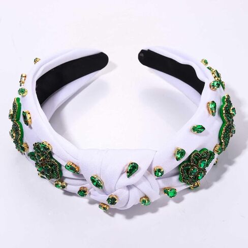 NVENF St.Patrick's Day Headband for Women Green Shamrock Knotted Headbands Rhinestone Crystal Lucky Leaf Embellished Wide Top Knot Headbands St.Patrick's Day Accessories Outfits Gifts (Leaf C) in Saudi Arabia