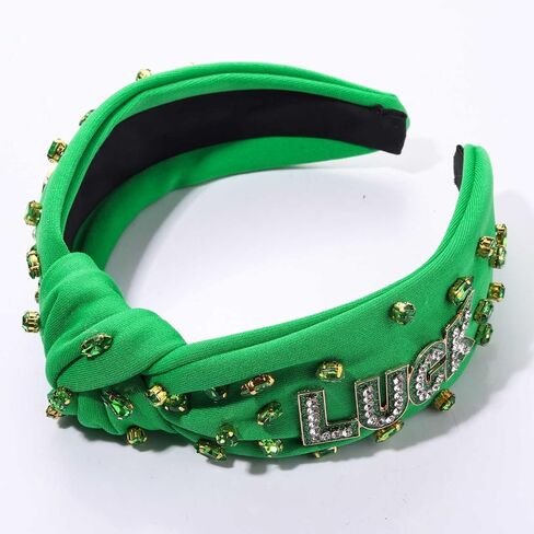 NVENF St.Patrick's Day Headband for Women Green Shamrock Knotted Headbands Rhinestone Crystal Lucky Leaf Embellished Wide Top Knot Headbands St.Patrick's Day Accessories Outfits Gifts (Leaf C) in Saudi Arabia
