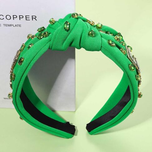 NVENF St.Patrick's Day Headband for Women Green Shamrock Knotted Headbands Rhinestone Crystal Lucky Leaf Embellished Wide Top Knot Headbands St.Patrick's Day Accessories Outfits Gifts (Leaf C) in Saudi Arabia