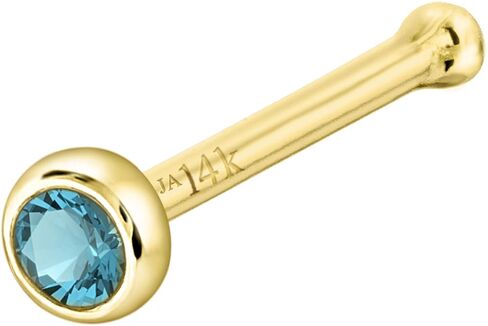 Jewelry Avalanche Solid 14K Gold Ball-end Stud Bezel Set Blue Topaz 22G Nose Bone Nose Stud - 14K White Gold / 14K Yellow Gold December Birthstone Nose Ring Stud in Saudi Arabia