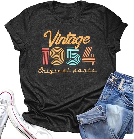 المرأة 70th عيد ميلاد تي شيرت خمر 1954 قمصان سبعين عيد ميلاد زهرة الجرافيك القمم عادية هدية عيد ميلاد قصيرة الأكمام المحملة in Kuwait