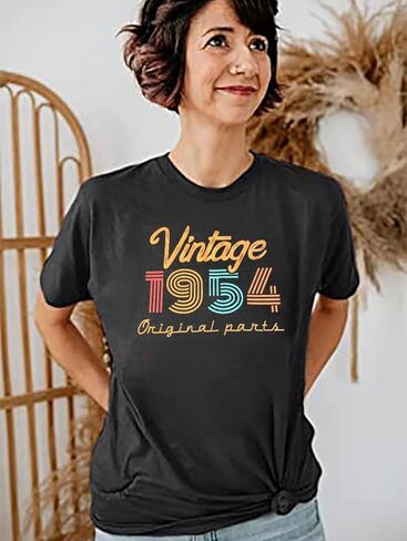 المرأة 70th عيد ميلاد تي شيرت خمر 1954 قمصان سبعين عيد ميلاد زهرة الجرافيك القمم عادية هدية عيد ميلاد قصيرة الأكمام المحملة in Kuwait