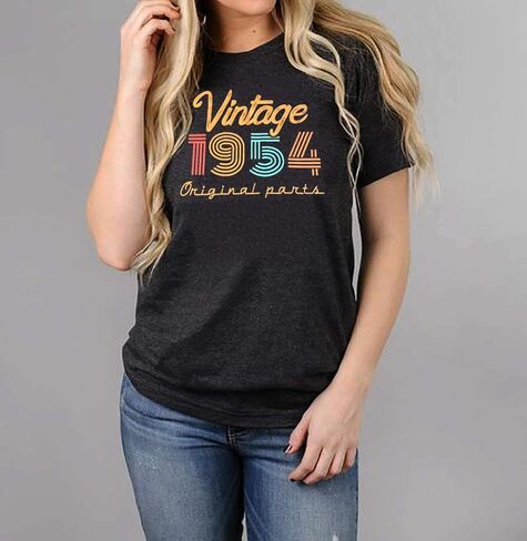 المرأة 70th عيد ميلاد تي شيرت خمر 1954 قمصان سبعين عيد ميلاد زهرة الجرافيك القمم عادية هدية عيد ميلاد قصيرة الأكمام المحملة in Kuwait