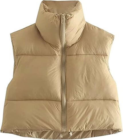 Women Cropped Puffer Vest for Women's Sleeveless Lightweight Zip Up Warm Vest Outerwear Jacket Padded Gilet Coat Top in Kuwait