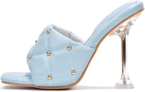 Cape Robbin Cecilla Sexy Quilted Stiletto High Heels for Women, Clear Slip On Heeled Mule Shoes with Balls Decoration in Kuwait