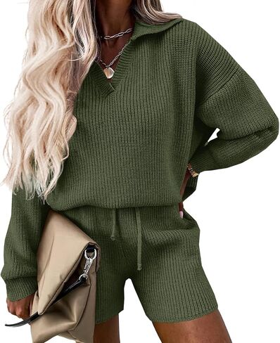 طقم سترة PJ للسيدات من Langwyqu برقبة على شكل حرف V وسروال قصير برباط وملابس نوم مكونة من قطعتين in Kuwait