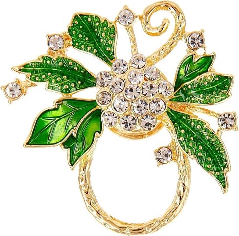 NOUMANDA Women Summer Style Clear Crystal Flower Green Leaves Magnetic Eyeglass Holder Brooch Pin Jewelry in Saudi Arabia