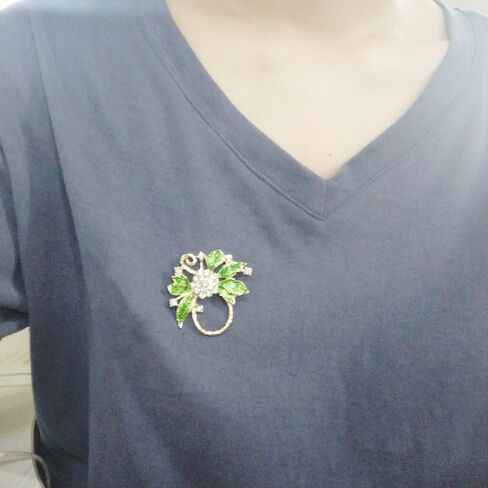 NOUMANDA Women Summer Style Clear Crystal Flower Green Leaves Magnetic Eyeglass Holder Brooch Pin Jewelry in Saudi Arabia