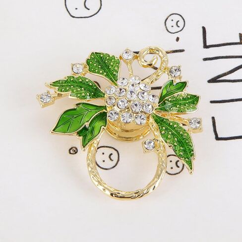 NOUMANDA Women Summer Style Clear Crystal Flower Green Leaves Magnetic Eyeglass Holder Brooch Pin Jewelry in Saudi Arabia