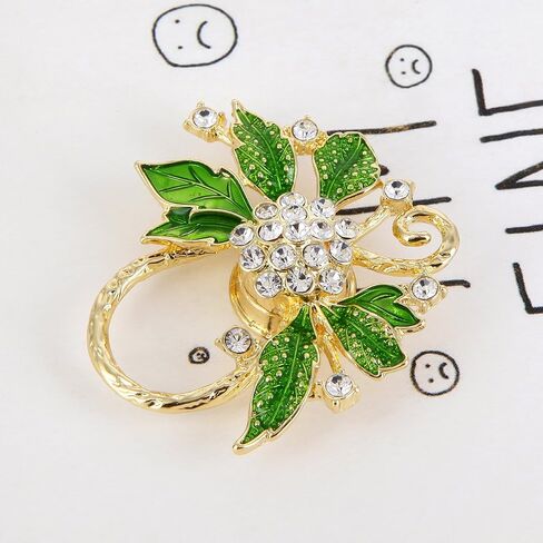 NOUMANDA Women Summer Style Clear Crystal Flower Green Leaves Magnetic Eyeglass Holder Brooch Pin Jewelry in Saudi Arabia