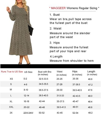 Maggeer Women Fall Long Sleeve Smocked Bodice and Cuffs Floral Tiered Midi Dress with Pockets in Kuwait
