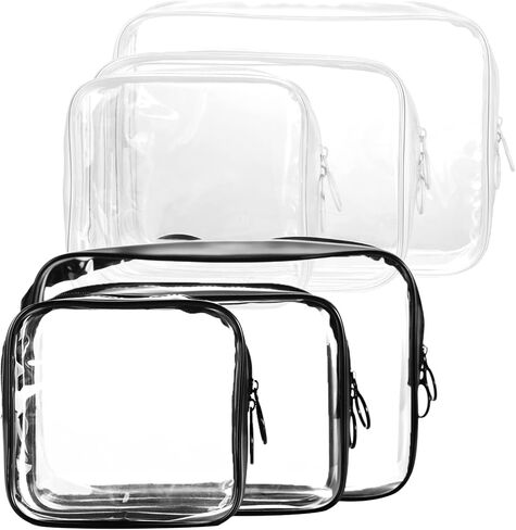 6 Pieces Clear Toiletry Bags, Portable Waterproof Clear PVC Cosmetic Makeup Bag, TSA Approved Quart Size Travel Toiletry Bags for Woman Men Traveling, Airport Airline, 3 Sizes, Clear, Portable in Kuwait