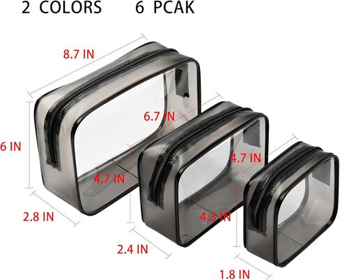 6 Pieces Clear Toiletry Bags, Portable Waterproof Clear PVC Cosmetic Makeup Bag, TSA Approved Quart Size Travel Toiletry Bags for Woman Men Traveling, Airport Airline, 3 Sizes, Clear, Portable in Kuwait