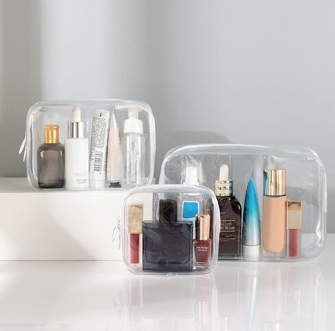 6 Pieces Clear Toiletry Bags, Portable Waterproof Clear PVC Cosmetic Makeup Bag, TSA Approved Quart Size Travel Toiletry Bags for Woman Men Traveling, Airport Airline, 3 Sizes, Clear, Portable in Kuwait