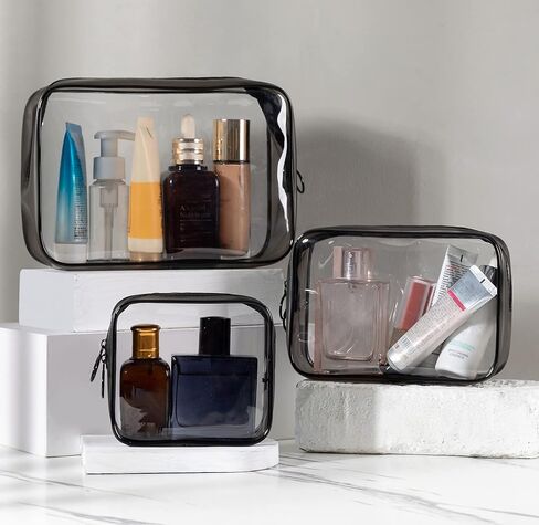 6 Pieces Clear Toiletry Bags, Portable Waterproof Clear PVC Cosmetic Makeup Bag, TSA Approved Quart Size Travel Toiletry Bags for Woman Men Traveling, Airport Airline, 3 Sizes, Clear, Portable in Kuwait