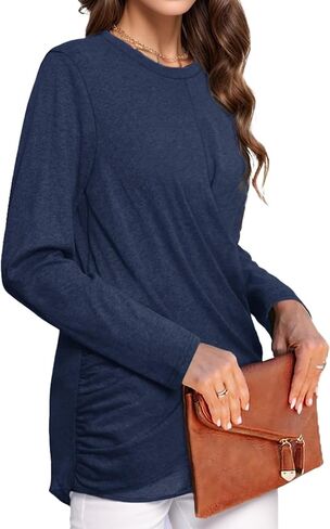 Pintimi إمرأة طويل الأكمام تونك قمم عارضة Crewneck تي شيرت الجبهة تويست الأعلى المحملة بلوزة لطماق in Kuwait