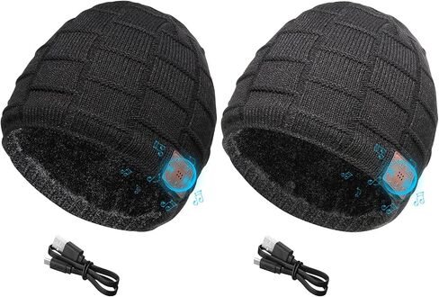 2 Pieces Bluetooth Beanie Hat Wireless Beanies Electronic Headphone Warm Knit Hats Music Hats Running Accessories Thanksgiving Christmas for Men Women Hunting Camping Climbing Winter Outdoor Sports in Saudi Arabia