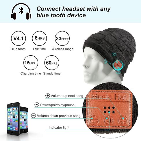 2 Pieces Bluetooth Beanie Hat Wireless Beanies Electronic Headphone Warm Knit Hats Music Hats Running Accessories Thanksgiving Christmas for Men Women Hunting Camping Climbing Winter Outdoor Sports in Saudi Arabia