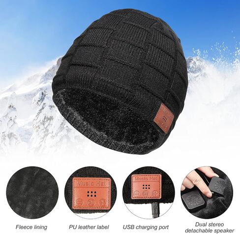 2 Pieces Bluetooth Beanie Hat Wireless Beanies Electronic Headphone Warm Knit Hats Music Hats Running Accessories Thanksgiving Christmas for Men Women Hunting Camping Climbing Winter Outdoor Sports in Saudi Arabia