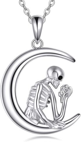 Halloween Sterling Silver Necklace Black Cat/Skull Pentagram Pendant Necklace Halloween Ladies Gift Girls in Saudi Arabia