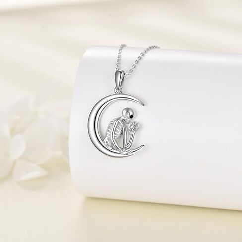 Halloween Sterling Silver Necklace Black Cat/Skull Pentagram Pendant Necklace Halloween Ladies Gift Girls in Saudi Arabia