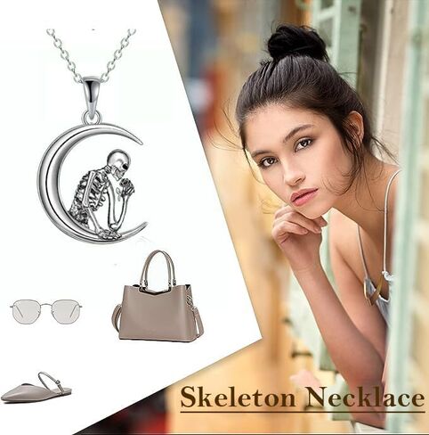 Halloween Sterling Silver Necklace Black Cat/Skull Pentagram Pendant Necklace Halloween Ladies Gift Girls in Saudi Arabia