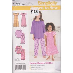 Simplicity 1722 Learn to Sew Girl's Pajama Sewing Patterns, Sizes 3-6