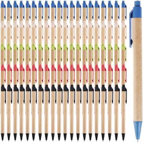 100 Pcs Eco Friendly Pens Recycled Writing Ballpoint Pens Medium Point (1mm) Retractable Rollerball Pens Black Ink Click Pens for Notebook Office School Supplies