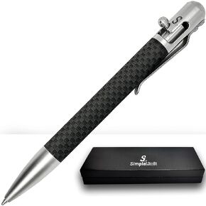 Bolt Action Pen Carbon Fiber with Gift Box- Luxury Ballpoint Pen -Nice Pens Giftable pen - Office for Men & Women-Metal Retractable EDU Pens