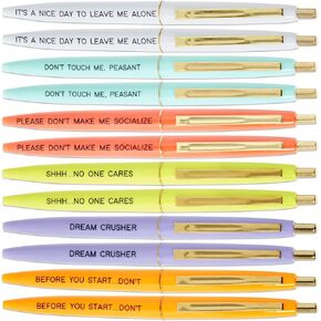 Paper Junkie 12 Pack Snarky Ballpoint Pens with Sarcastic Quotes, Funny Work Pens for Adults, Colleagues, Work Humor, Employee Appreciation Gifts, Office Supplies, 6 Assorted Colors