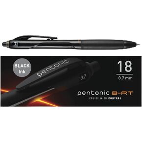 Pentonic BR-T Retractable Ballpoint Pens, 18 Count, Black Ink, 0.7 mm Fine Point, Smooth Writing For Journaling, Office & School (PEN12124)