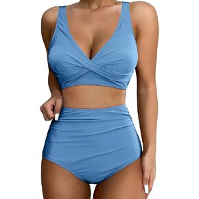 GRAPENT High Waisted Bikini Sets for Women Twist Front Tie Back 2 Piece Bathing Suit V Neck Ruched Swimsuits Bikinis in Kuwait