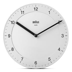 Braun Classic Analogue Wall Clock with Quiet Quartz Movement, Easy to Read, 20cm Diameter in White, Model BC06W, One Size