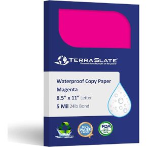 Paper | Magenta Pink | 8.5" x 11" Waterproof Paper | Laser Printer Paper, Copy Machine, & Digital Press Compatible, 25 Sheets (8 MIL TerraSlate (80lb Cover))