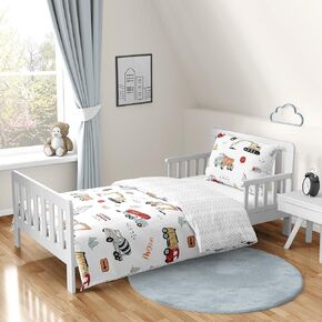 Sweet Jojo Designs Construction Truck Boy Toddler Kid Childrens Comforter Bedding Set - 5 Pieces Comforter, Sham and Sheets - Grey Yellow Orange Red and Blue Transportation Chevron Arrow